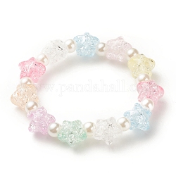 Candy Color Acrylic Star & ABS Plastic Pearl Beaded Stretch Bracelet for Kids, Colorful, Inner Diameter: 1-5/8 inch(4.1cm)