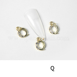 Cabochons en alliage avec strass, accessoires nail art de décoration, avec anneau de jonction, lettre, or, letter.q, 11~14x5~12mm