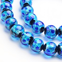 Perles rondes en verre argenté faites à la main, style lumineux, brillent dans le noir, bleu, 10mm, Trou: 2mm