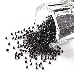 11/0 Grade A Transparent Glass Seed Beads, Inside Color, Black, 2.3x1.5mm, Hole: 1mm, about 5300pcs/50g