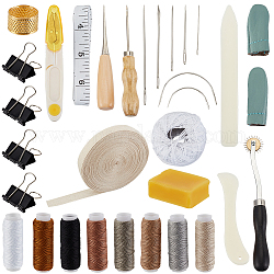 Olycraft DIY Book Binding Tool Kits, inlcuding Needles, Scissor, Awl, Tracing Wheel, Tape Measure, Thimble, Cotton Threads, Ribbon, Natural Bee Wax, Binder Clips, Mixed Color