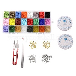 DIY Stretch Jewelry Sets Kits, include Glass Seed Beads, Stainless Steel Needles & Scissors & Beading Tweezers & Lobster Claw Clasps, Alloy Spacer Beads, Mixed Color, Seed Beads: 4mm, Hole: 1.5mm, about , 4800pcs/box