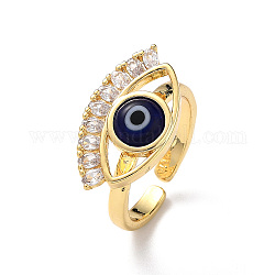 Открытое кольцо-манжета сглаз лэмпворк с прозрачным кубическим цирконием, настоящие 18-каратные позолоченные латунные украшения для женщин, синие, внутренний диаметр: 17 мм
