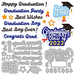 2Pcs 2 Styles Graduation Season Theme Carbon Steel Cutting Dies Stencils, for DIY Scrapbooking, Photo Album, Decorative Embossing Paper Card, Stainless Steel Color, Word, 89~125x77~102x0.8mm, 1pc/style