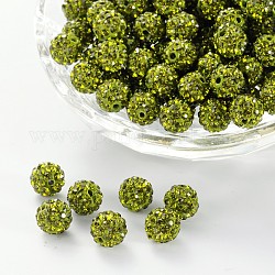 Perles de boule pavé disco , Perles de strass en argile polymère, Grade a, ronde, olivine, pp12 (1.8~1.9mm), 8mm, Trou: 1mm