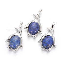 Pendentifs en lapis lazuli naturel, avec les accessoires en laiton, pingouin, platine, 34~35x24~25x5~8mm, Trou: 8x5mm