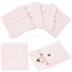 Beebeecraft sacs à bijoux carrés en velours, avec bouton pression, rose, 7x7x0.95 cm