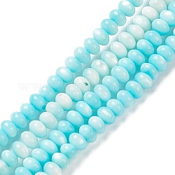 Gradient Color Dyed Natural Freshwater Shell Rondelle Bead Strands, Cyan, 6x4mm, Hole: 0.8mm, about 97~100 pcs/strand, 15.12~15.59 inch(38.4~39.6cm)