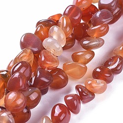 Natürliche Achat Perlen Stränge, gefärbt und erhitzt, getrommelt Stein, Nuggets, orange rot, 3~15x7~15x7~15 mm, Bohrung: 1 mm, ca. 42~44 Stk., 14.56~14.76 Zoll (37~37.5 cm)