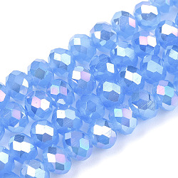 Chapelets de perles en verre électroplaqué, perles d'imitation en jade, de couleur plaquée ab , facette, rondelle, bleu royal, 8x6mm, Trou: 1mm, Environ 65~68 pcs/chapelet, 15.7~16.1 pouce (40~41 cm)
