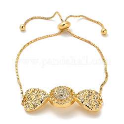 Cubic Zirconia Link Slider Bracelets, with Light Gold Brass Box Chains, Heart, Inner Diameter: 3-1/8 inch(8cm)
