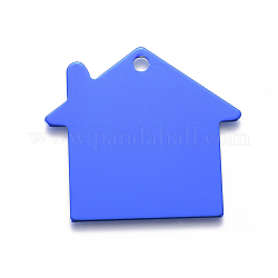 Anhänger aus Haustieraluminium, leere tag stempeln, Haus, Blau, 35x38x1 mm, Bohrung: 3 mm