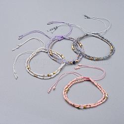 Perline braccialetti intrecciati, con perline semi di vetro, Pietre Semipreziose naturale, distanziatori di perline di ottone e sacchetti di tela, colore misto, 55mm