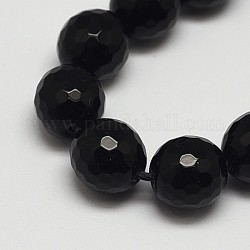 Grade rond facetté a brins de perles de pierre noire, teinte, pierre noir, 12mm, Trou: 1mm, Environ 32 pcs/chapelet, 15.3 pouce