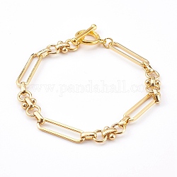 Brass Link Chain Bracelets, with Toggle Clasps, Real 18K Gold Plated, 7-1/2 inch(19cm)