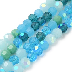 Chapelets de perles en verre électroplaqué, facetté (32 facettes), demi couleur ab plaqué, ronde, bleu profond du ciel, 6x5mm, Trou: 1.4mm, Environ 100 pcs/chapelet, 20.87'' (53 cm)
