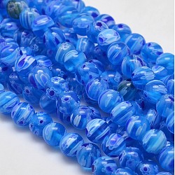 Round Millefiori Glass Beads Strands, Dodger Blue, 7.6~8mm, Hole: 1mm, about 48pcs/strand, 14.9 inch