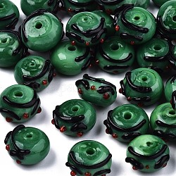 Fatti a mano perle di vetro irregolari, abaco, verde, 13~14x8mm, Foro: 1.4~2 mm