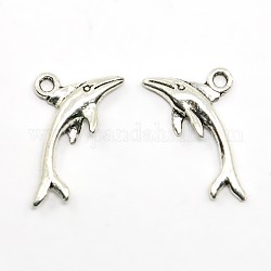 Antique Silver Alloy Dolphin Pendants, Lead Free and Cadmium Free, 23x12x3mm, Hole: 2mm