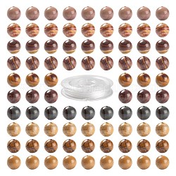 100pcs 8mm perles rondes mokaite naturelles, avec fil de cristal élastique 10m, pour les kits de fabrication de bracelets extensibles bricolage, 8mm, Trou: 1mm