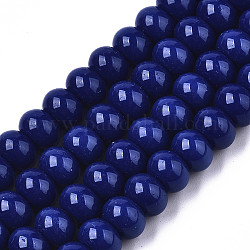 Opaque Solid Color Glass Beads Strands, Rondelle, Medium Blue, 10.5x7mm, Hole: 1.2mm, about 56~58pcs/Strand, 15-1/2 inch~16-1/8 inch(39.5~41cm)