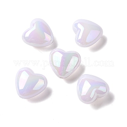 Cuentas de plástico abs, color de ab chapado, corazón, blanco, 19x20x12mm, agujero: 2 mm