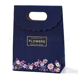 Sacs-cadeaux à rabat en papier rectangle, avec poignée & mot & motif floral, sacs à provisions, bleu de Prusse, 12.3x6x16.1 cm