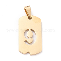 Vacuum Plating 304 Stainless Steel Pendants, Rectangle with Number, Golden, Num.9, 27.5x14.5x1.5mm, Hole: 7.5x3mm