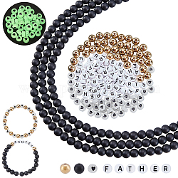PandaHall 504pcs Father Letter Bead Kit, 240pcs 7x4mm Flat Round Spacer Beads 184pcs 8mm Black Glass Beads 40pcs Luminous Acrylic Beads 40pcs Golden Loose Beads for DIY Father's Day Jewelry Gift