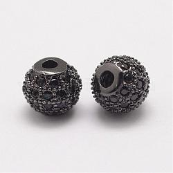 Perles de zircone cubique micro pave en Laiton, ronde, gunmetal, 6x5.5mm, Trou: 2mm