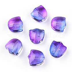 Two Tone Spray Painted Transparent Glass Beads, Tulip Flower, Dark Orchid, 9x9x5.5mm, Hole: 1mm