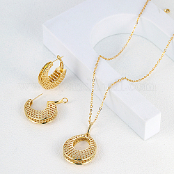 Brass Hollow Donut Pendant Necklaces & Hoop Earrings, Jewelry Set, Golden, Necklaces: 450mm, Earrings: 33x27mm