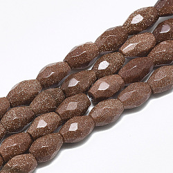 Synthetic Goldstone Beads Strands, Faceted, Oval, 8.5~9x6mm, Hole: 1mm, about 22pcs/strand, 8.07 inch