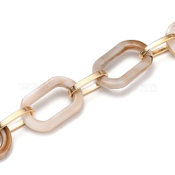 Cadenas de clips de acrílico hechos a mano, con enlaces de cable de aluminio, para la fabricación de la joya, la luz de oro, burlywood, link: 22.5x15x3 mm y 15x8x2 mm, 39.37 pulgada (1 m) / hebra