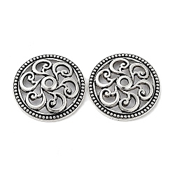 Tibetan Style Alloy Beads, Cadmium Free & Lead Free, Flat Round  with Flower, Antique Silver, 25x4mm, Hole: 2.2mm