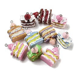 Pendentifs imitation résine alimentaire, breloques gâteau aux fraises avec boucles en fer plaqué platine, couleur mixte, 29~30x21~22x12~13mm, Trou: 2mm