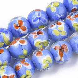 Hilos de abalorios de murano hechos a mano, flor interna, redondo, azul dodger, 12~13x10.5~12mm, agujero: 1.2 mm, aproximamente 45 pcs / cadena, 19.29 pulgada ~ 19.69 pulgadas