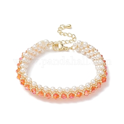 Bracelets en perles d'imitation de verre et toupies, orange foncé, 6-3/8~6-5/8 pouce (16.3~16.8 cm)