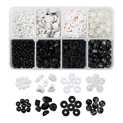 8 styles de perles d'argile polymère faites à la main écologiques, Perles de rocaille en verre, perles synthétiques d'hématite, perles de copeaux d'howlite blanc synthétique, couleur mixte, pâte polymère: 6x1mm, Trou: 2mm