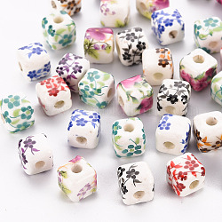 Perline di porcellana fatti a mano stampati, cubo, colore misto, 8.5x8.5x8.5mm, Foro: 2.5 mm