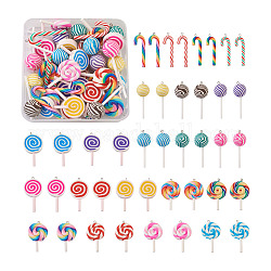 Handmade Polymer Clay Pendants, with Platinum Plated Iron Loops, Mixed Color, 42pcs/box