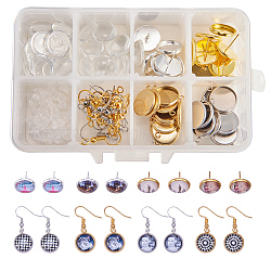 SUNNYCLUE DIY Earring Making, with 304 Stainless Steel Pendant Cabochon Setting, Glass Cabochon, Brass Earring Hook, Brass Ear Studs Setting and Plastic Earring Ear Nuts, Mixed Color, 11x7x3cm