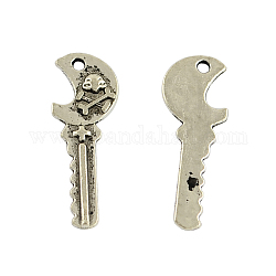 Tibetan Style Alloy Key Pendants, Lead Free, Antique Silver, 25x9x1.5mm, Hole: 1mm