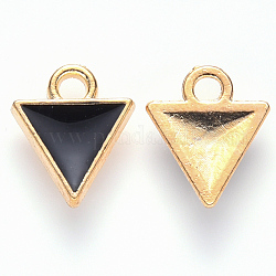 Charms del esmalte de la aleación, triángulo invertido, la luz de oro, negro, 10x8.5x2mm, agujero: 1.5 mm