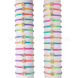Crystal Rhinestone Initial Braided Bead Bracelet, Alphabet Adjustable Bracelet for Women, Colorful, Letter.I, Inner Diameter: 2~2-7/8 inch(5~7.3cm)