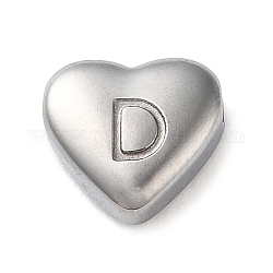 201 perline in acciaio inossidabile, colore acciaio inossidabile, cuore, lettera d, 7x8x3.5mm, Foro: 1.5 mm