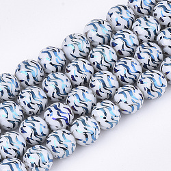 Chapelets de perles en verre électroplaqué, ronde, bleu acier, 10x9.5mm, Trou: 1.2mm, Environ 30 pcs/chapelet, 11.2 pouce