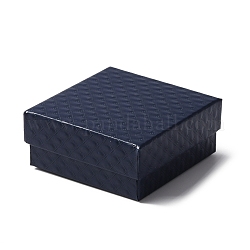 Cajas de joyería de cartón, con esponja negra dentro, cuadrado con patrón de rombos, azul de Prusia, 7.5x7.5x3.3 cm, diámetro interior: 7x6.8x1.65 cm