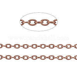 Cadenas de cable de latón, sin soldar, con carrete, oval, Sin cadmio y níque y plomo, cobre rojo, 4x3x0.6mm, aproximadamente 301.83 pie (92 m) / rollo