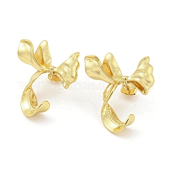 Rack Plating Brass Bowknot Stud Earrings Findings, with Loops, Long-Lasting Plated, Cadmium Free & Lead Free, Real 18K Gold Plated, 34x30mm, Pin: 11x0.7mm, Hole: 1.4mm